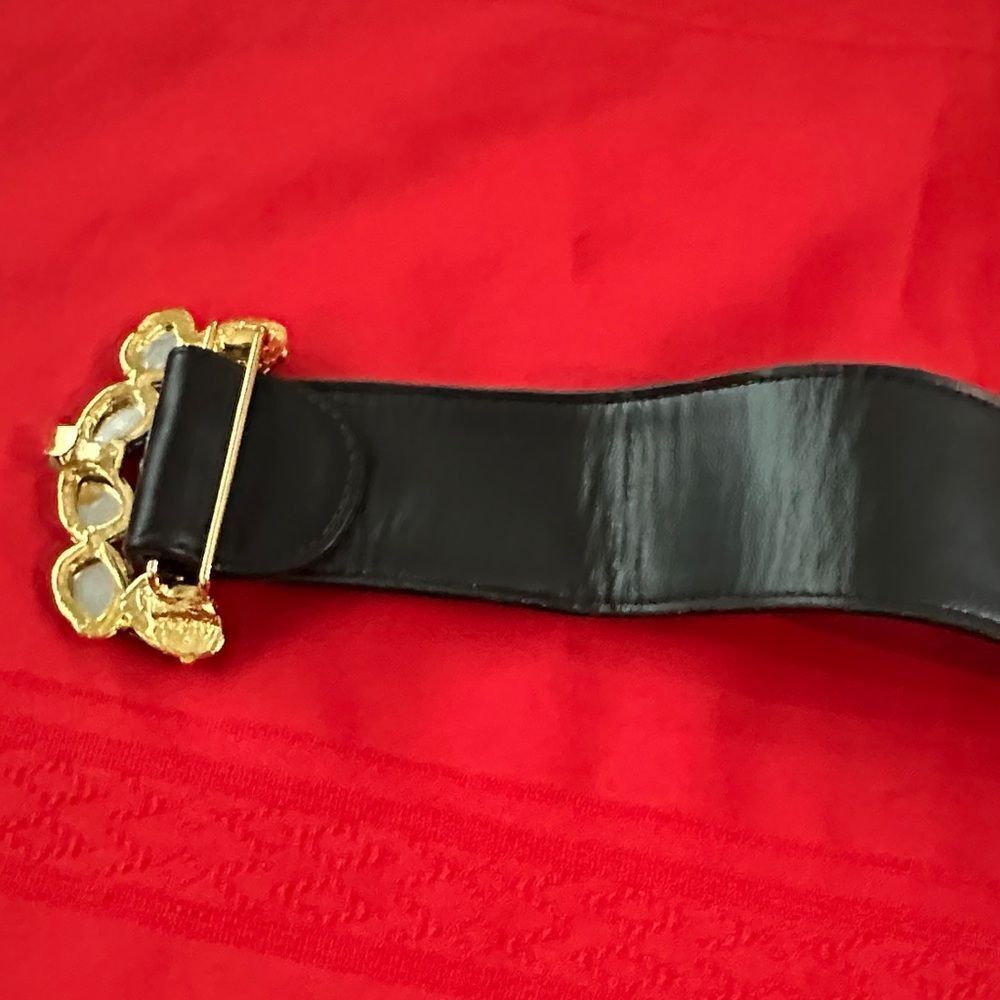 NWT RAINA BLK WISTERIA Elegant Black Belt with Blue Gemstone Accent - Picture 5 of 12